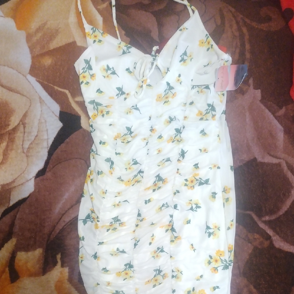 Floral White and Yellow Dress